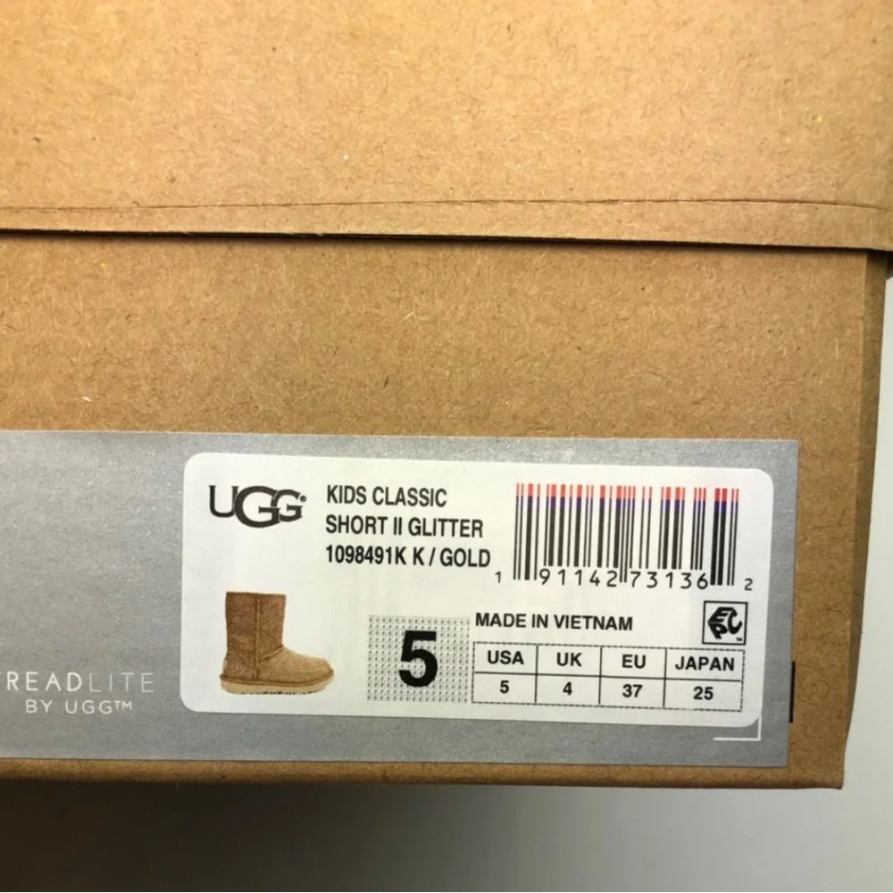 Ugg classic boots girls youth size 5.0 gold glitter NEW with box